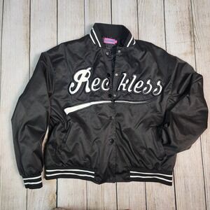 Edikted Reckless Bomber Jacket Varsity Snap Front Black White Trim‎ Medium